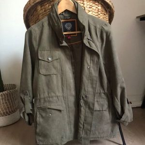 Vince Camuto Green Microsuede Utility Clinched- Waist Jacket, XS